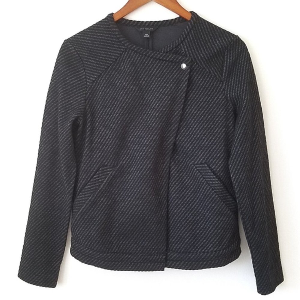 Ann Taylor Black & Gray Tweed  Moto Jacket